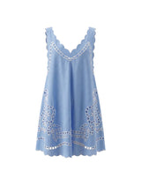 Dresses Juliet Dunn Low Back Dress Oversized Cutwork Embroidery Blue/White ONE SIZE / Blue Apoella