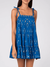 Dresses Juliet Dunn Mosaic Print Trapeze Mini Dress Royal Blue Apoella
