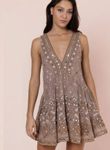 Dresses Juliet Dunn Open Back Mini Dress In Mosaic Print With Mirror Embroidery Mocha Apoella
