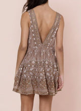 Dresses Juliet Dunn Open Back Mini Dress In Mosaic Print With Mirror Embroidery Mocha Apoella