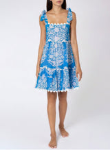 Dresses Juliet Dunn Palladio Print Tie Shoulder Short Sundress Sapphire Apoella