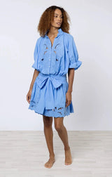 Dresses Juliet Dunn Poplin Blouson Dress With Cut-out Embroidery Periwinkle Apoella