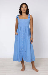 Dresses Juliet Dunn Poplin Tie Shoulder Dress With Cut-out Embroidery Periwinkle Apoella