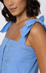 Dresses Juliet Dunn Poplin Tie Shoulder Dress With Cut-out Embroidery Periwinkle Apoella