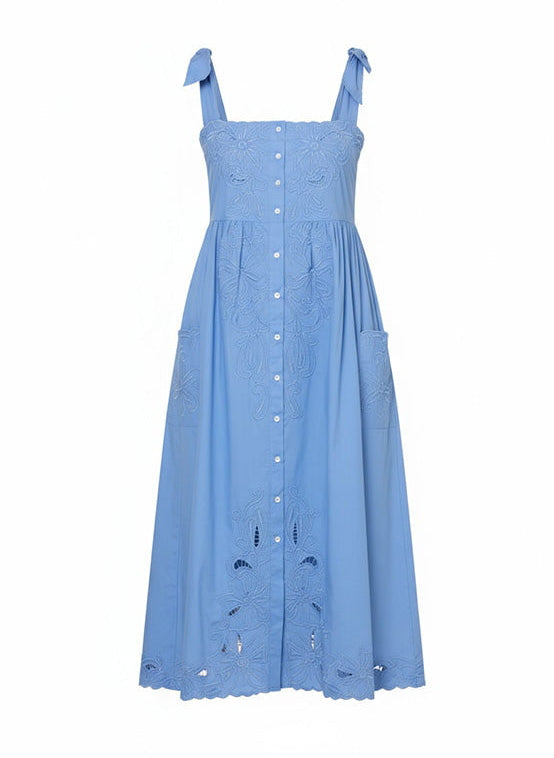 Poplin Tie Shoulder Dress With Cut-out Embroidery Periwinkle APOELLA Poplin Tie Shoulder Dress With Cut-out Embroidery Periwinkle APOELLA