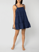 Dresses Juliet Dunn Poplin Trapeze Mini Dress W. Ric Rac Embroidery Indigo 2 / Indigo Apoella
