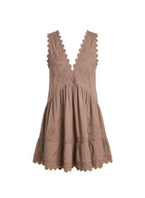 Dresses Juliet Dunn Poplin V-Back Mini Dress With Ric Rac Embroidery Mocha Apoella