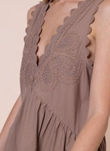 Dresses Juliet Dunn Poplin V-Back Mini Dress With Ric Rac Embroidery Mocha Apoella