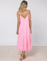 Dresses Juliet Dunn Poplin V-neck Midi Dress With Cord Flower Pink Grapefruit Apoella