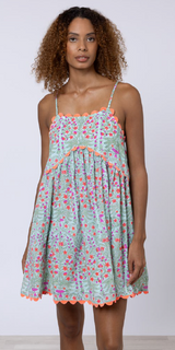 Dresses Juliet Dunn Racer Back Dress Ditzy Print W Ric Rac Aqua/neon Red Apoella