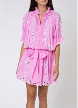 Dresses Juliet Dunn Short Blouson Dress W. Tonal Block Print & Paillete Embroidery Pink Tonal Apoella