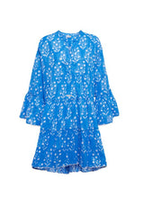 Dresses Juliet Dunn Small Flower Block Flared Sleeve Tunic W. Lurex Stripe Sapphire/silver Apoella