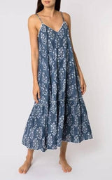 Dresses Juliet Dunn Small Flower Block Print V-neck Long Dress W. Lurex Stripes Midnight/silver Apoella