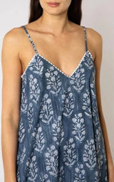 Dresses Juliet Dunn Small Flower Block Print V-neck Long Dress W. Lurex Stripes Midnight/silver Apoella