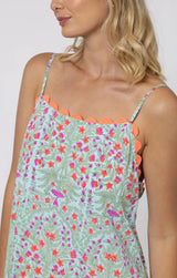 Dresses Juliet Dunn Square Neck Maxi Dress Ditzy Print W Ric Rac Aqua/Neon Red Apoella