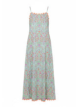Dresses Juliet Dunn Square Neck Maxi Dress Ditzy Print W Ric Rac Aqua/Neon Red Apoella