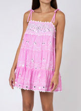 Dresses Juliet Dunn Trapeze Short Dress W. Tonal Block Print & Paillete Embroidery Pink Tonal Apoella