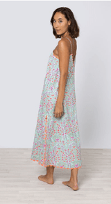 Dresses Juliet Dunn V-neck Slip Dress Ditzy Print With Ric Rac Aqua/Neon Red Apoella