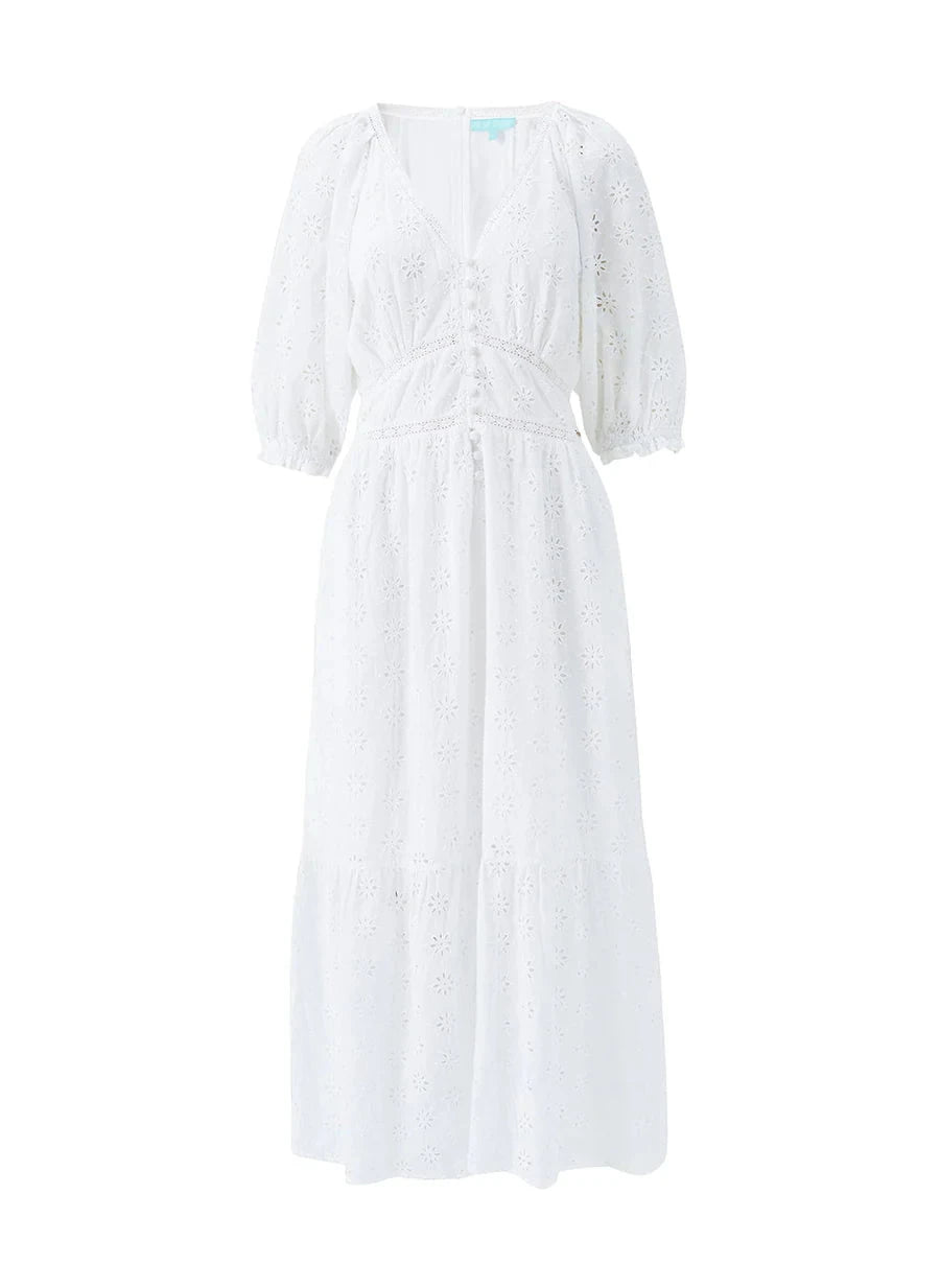 Daphne V Neck Embroidered Long Dress White – APOELLA