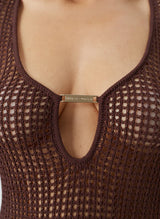 Dresses Melissa Odabash Ellis Keyhole Knit Short Dress Brown Apoella