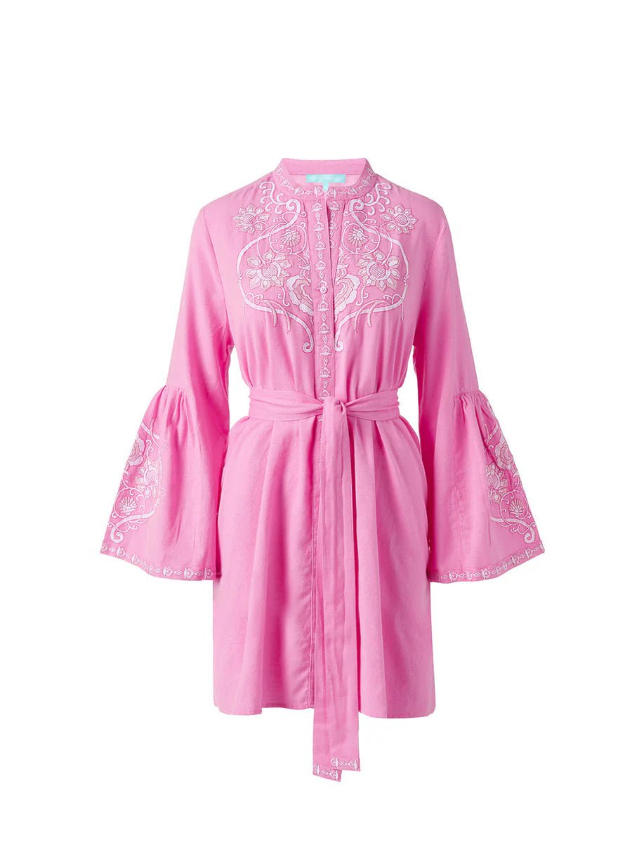 Everly Embroidered Belted Short Dress Pink/White  APOELLA