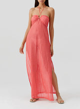 Dresses Melissa Odabash Harriet Halter Knit Long Dress Apricot Apoella