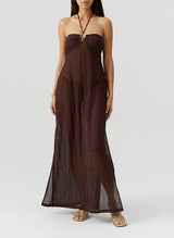 Dresses Melissa Odabash Harriet Halter Knit Long Dress Brown Apoella