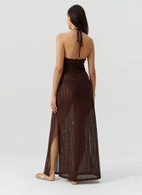Dresses Melissa Odabash Harriet Halter Knit Long Dress Brown Apoella