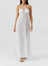 Dresses Melissa Odabash Harriet Halter Knit Long Dress White Apoella