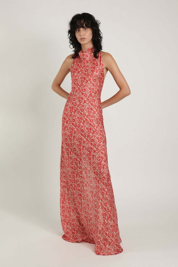 Dresses Sabina Musayev Marwa Halter Neck Maxi Dress W. Open Back Red Print Floral Apoella