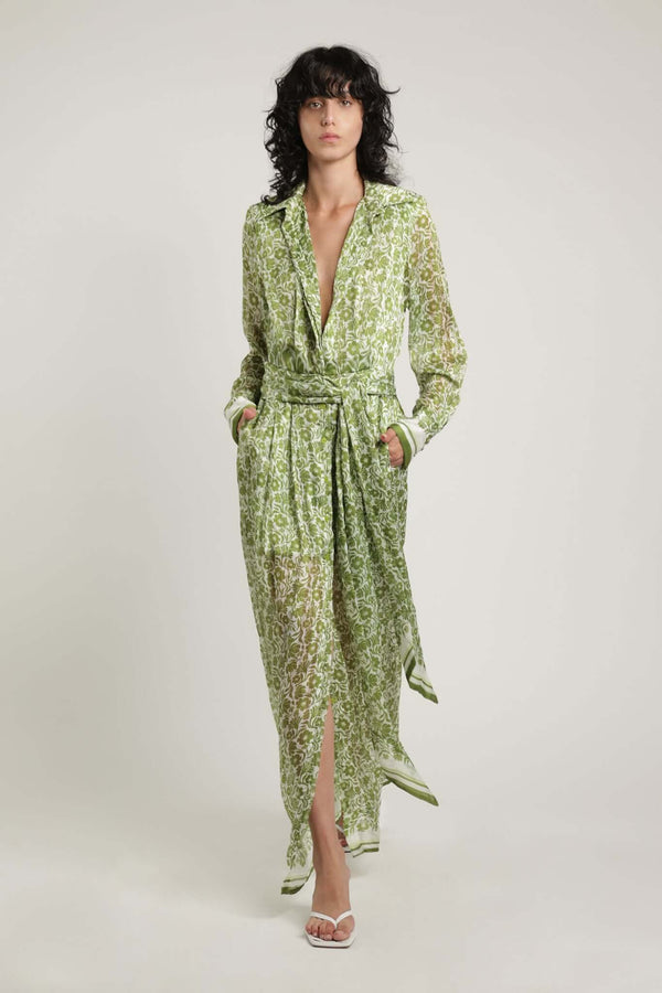 Dresses Sabina Musayev Yana Long Sleeved Midi Dress W. Collar Green Print Floral M / Green Apoella