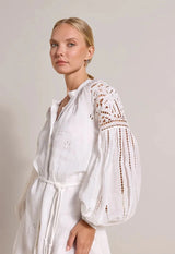 Dresses Scarlett Poppies Lucy Embroidered Belted Short Dress Crispy White Apoella