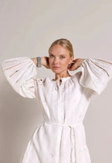 Dresses Scarlett Poppies Lucy Embroidered Belted Short Dress Crispy White Apoella