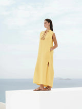 Dresses Zeus n Dione Achivada Sleeveless Embroidered Linen Caftan Yellow Apoella