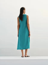 Dresses Zeus n Dione Eretria Halter Mini Linen Dress Petrol Apoella