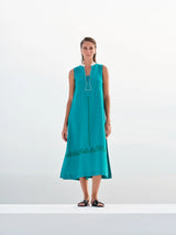 Dresses Zeus n Dione Eretria Halter Mini Linen Dress Petrol Apoella