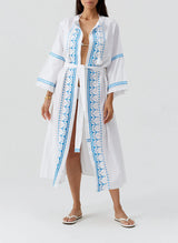 Kimono Melissa Odabash Anais Long Belted Kimono White/Ocean Apoella