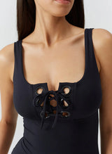 London Lace Up One Piece Black