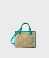 Mini Totes Callista Crafts Mini Cross Tote Straw & Aqua Leather O/S / Aqua Apoella