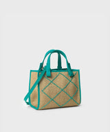 Mini Totes Callista Crafts Mini Cross Tote Straw & Aqua Leather O/S / Aqua Apoella