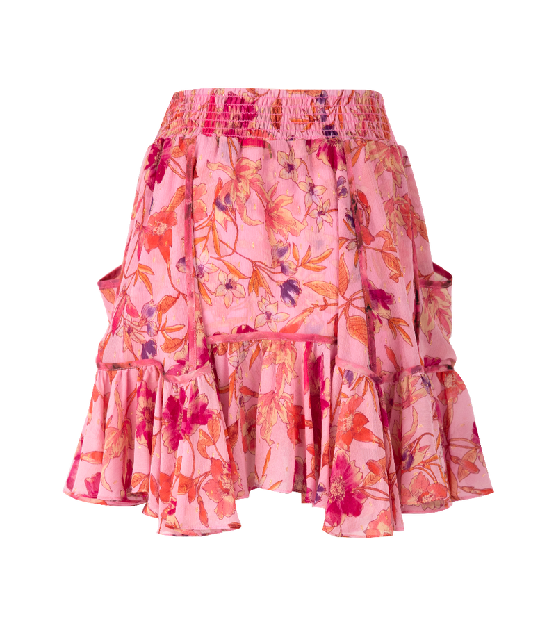Misa Los Angeles Soma Mini Ruffled Skirt Fire Floral Mix Apoella