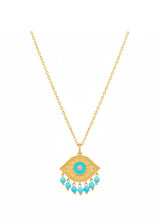 Necklaces Antonia Karra Paisley Enamel Eye Necklace Turquoise Stones Gold Plated O/S Apoella