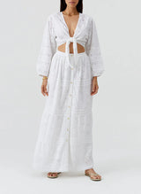 Novie Embroidered Long Skirt White