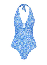 One-Piece Heidi Klein Mykonos U Bar Halterneck One Piece Sky Blue/White M / Sky Blue White Apoella