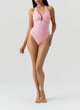 One-Piece Melissa Odabash Tampa Halter U Trim One Piece Rose Apoella