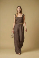 Pants APOELLA Eliana Linen Pleated Pants Espresso Apoella