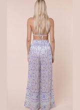 Pants Juliet Dunn Palazzo Pants In Mexican Print With Mirror Embro White/Blue 1 / White Blue Apoella