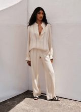 Pants Zeus n Dione Alcestes Textured Silk Wide Leg Pants Ecru Apoella