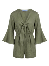 Playsuit APOELLA Penelope Bow Linen Playsuit Khaki Apoella