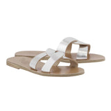Sandals Ancient Greek Sandals Desmos Leather Slide Sandals Silver Apoella